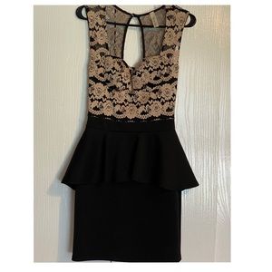 Black with Gold Lace Peplum Dress